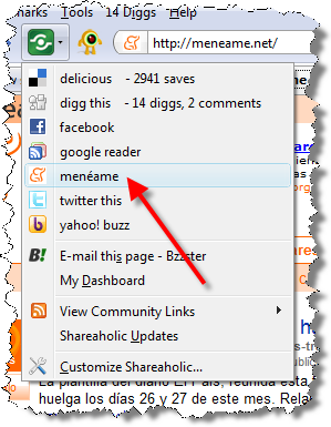 Menéame en Shareaholic